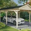 Carport Fichtelberg 317 x 808 cm, schwarze Schindeln, natur