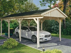 Carport Fichtelberg 317 x 808 cm, schwarze Schindeln, natur