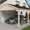 Carport Fichtelberg 423 x 566 cm, schwarze Schindeln, natur