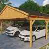 Carport Fichtelberg 618 x 566 cm, schwarze Schindeln, eiche hell