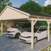 Carport Fichtelberg 618 x 566 cm, schwarze Schindeln, natur