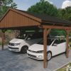 Carport Fichtelberg 618 x 566 cm, schwarze Schindeln, nussbaum