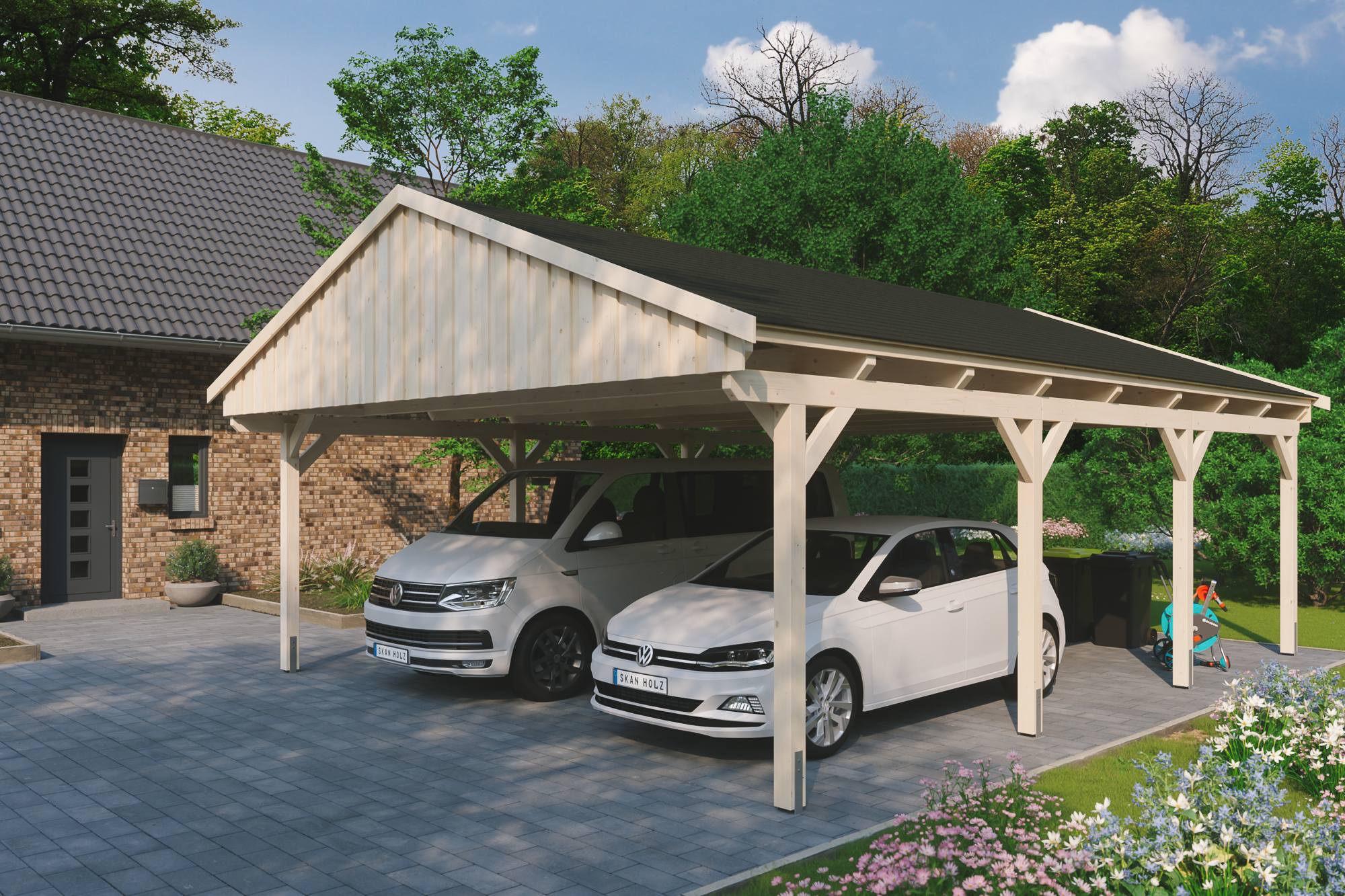 Carport Fichtelberg 618 x 808 cm, schwarze Schindeln, natur Carport Fichtelberg 618 x 808 cm, schwarze Schindeln, natur