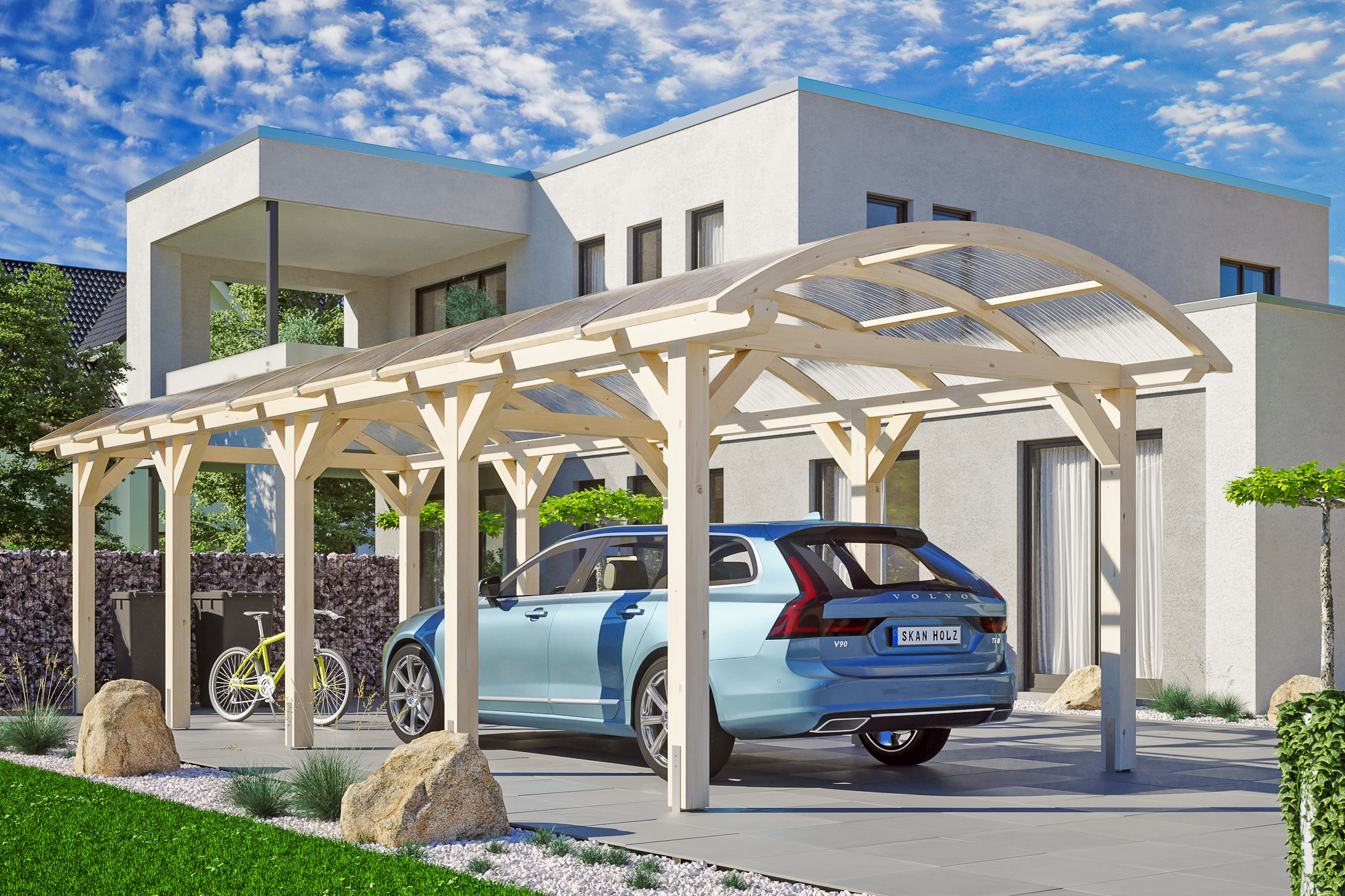 Bogendach-Carport Franken 376 x 969 cm, natur