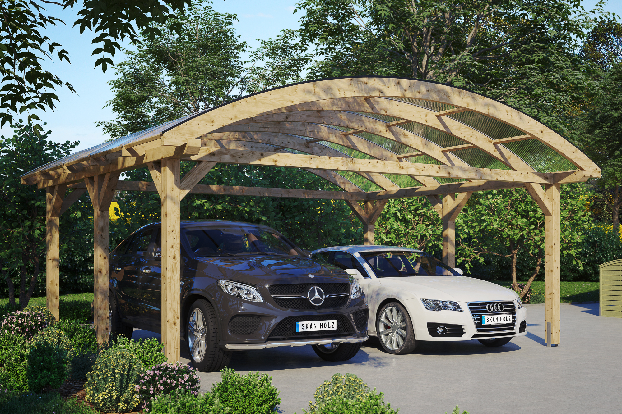 Bogendach-Carport Franken 635 x 541 cm, natur