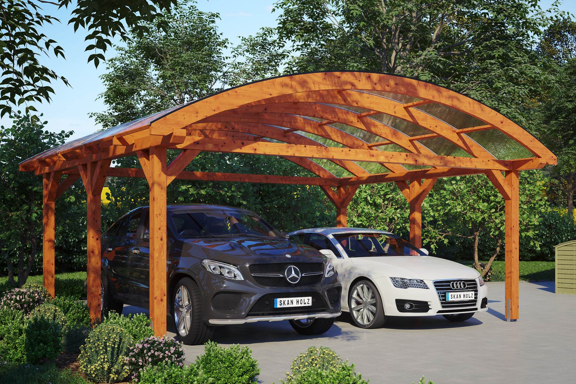 Bogendach-Carport Franken 635 x 541 cm, eiche hell