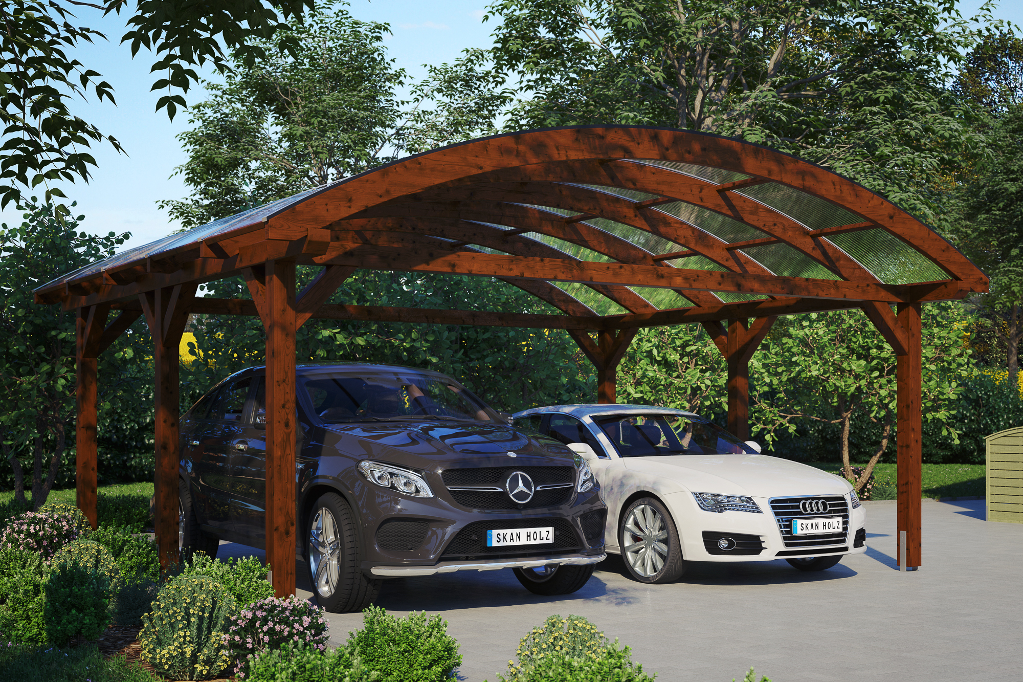 Bogendach-Carport Franken 635 x 541 cm, nussbaum