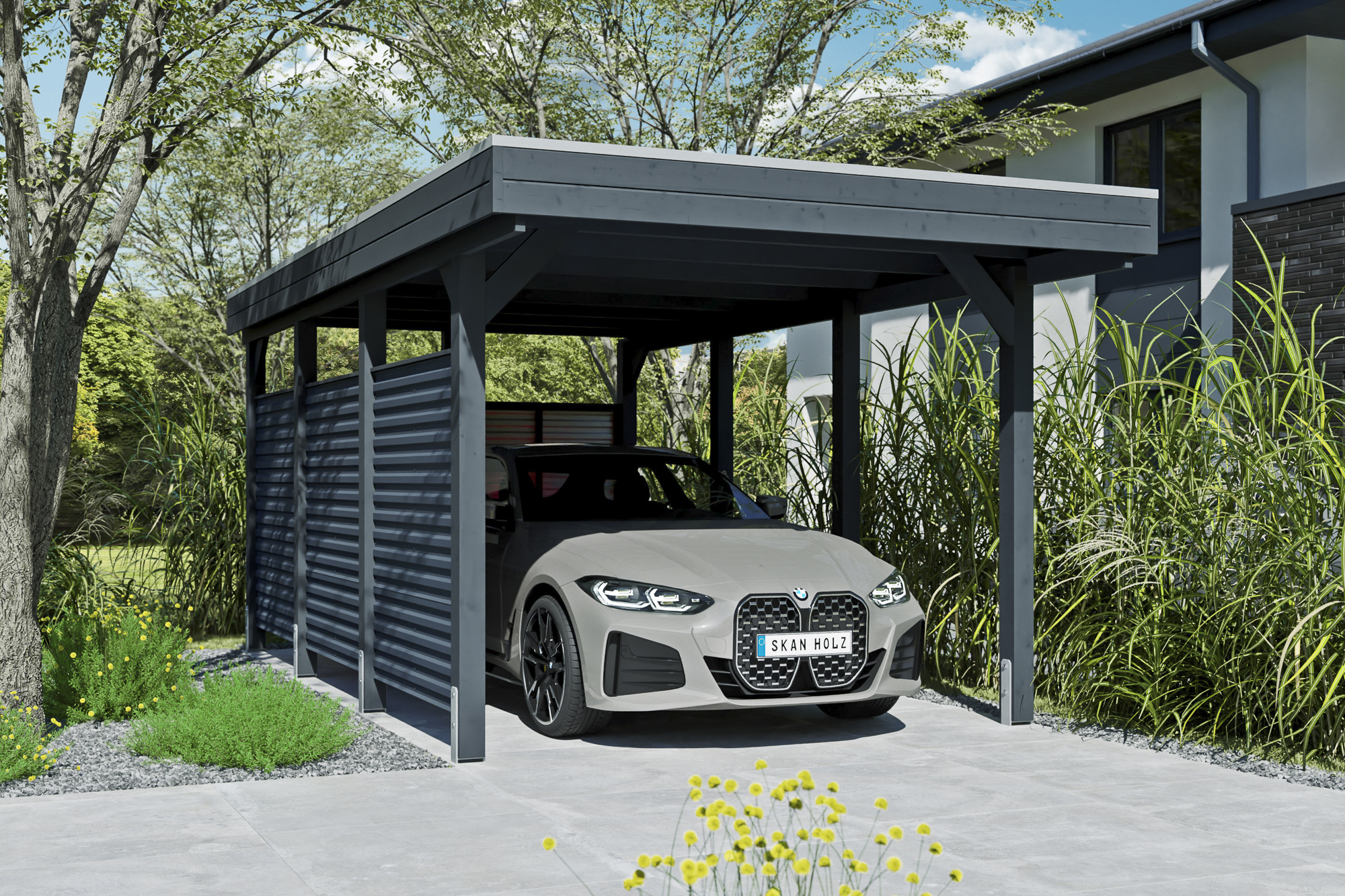 AI generated – Carport Friesland Hybrid Set 11, 314 x 555 cm mit Rück- und Seitenwand, anthrazit