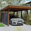 AI generated – Carport Friesland Hybrid Set 11, 314 x 555 cm mit Rück- und Seitenwand, nussbaum