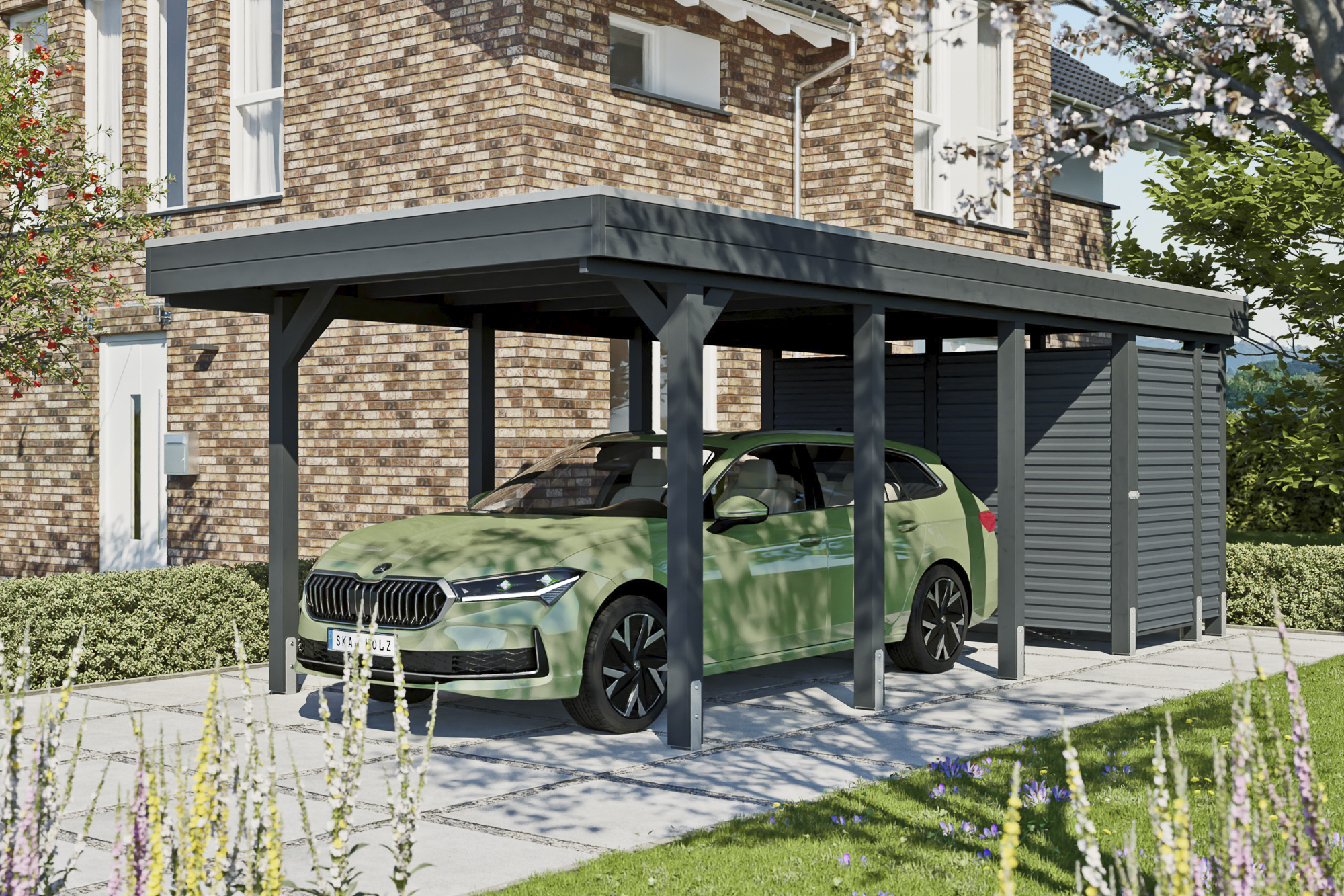 AI generated – Carport Friesland Hybrid Set 12, 314 x 708 cm mit Abstellraum, anthrazit