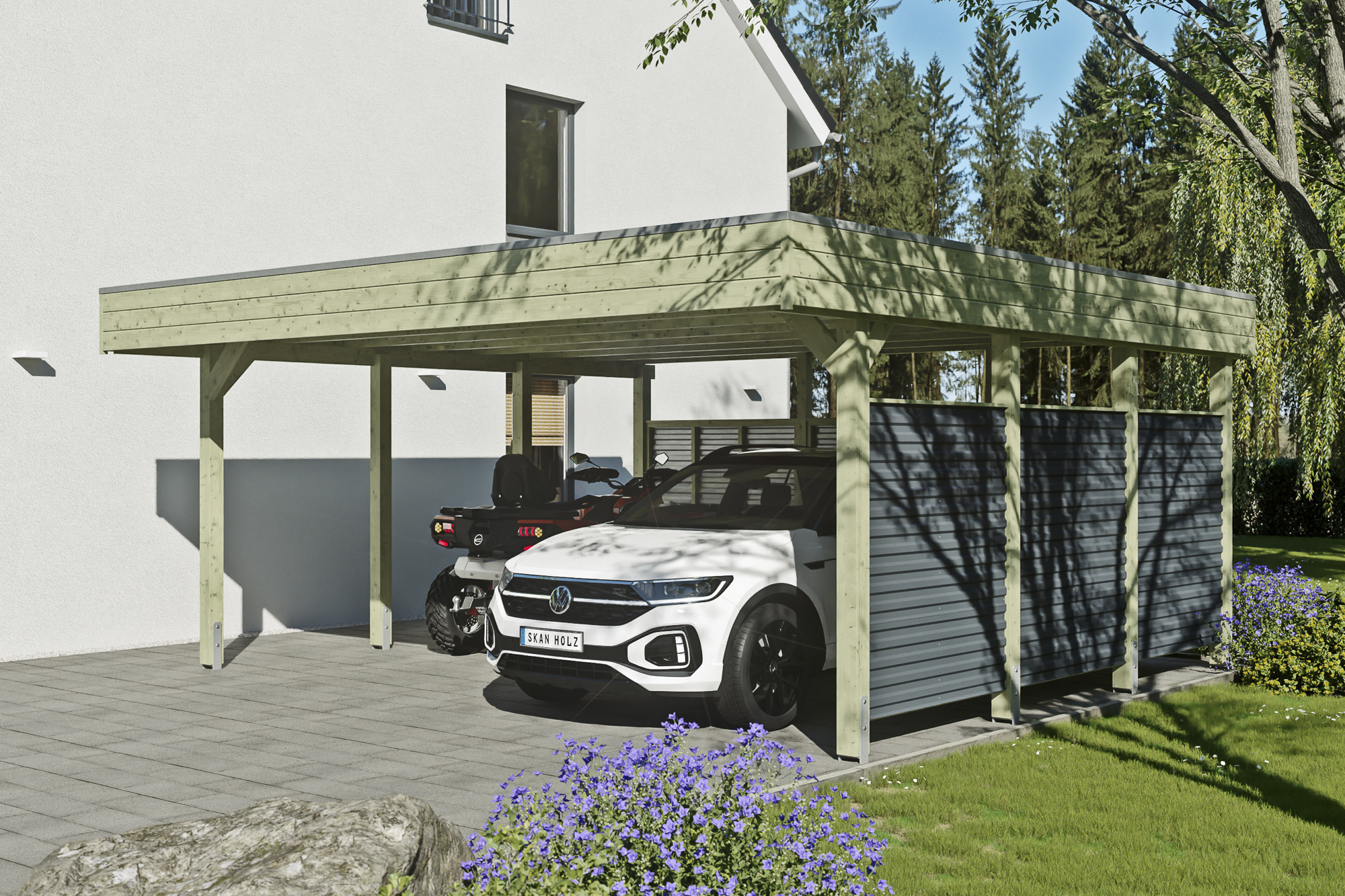 AI generated – Carport Friesland Hybrid Set 13, 557 x 555 cm mit Rück- und Seitenwand