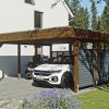 AI generated – Carport Friesland Hybrid Set 13, 557 x 555 cm mit Rück- und Seitenwand, nussbaum