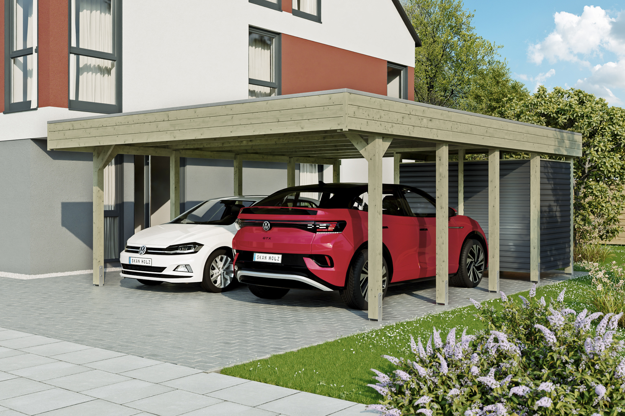 AI generated – Carport Friesland Hybrid Set 14, 557 x 708 cm mit Abstellraum