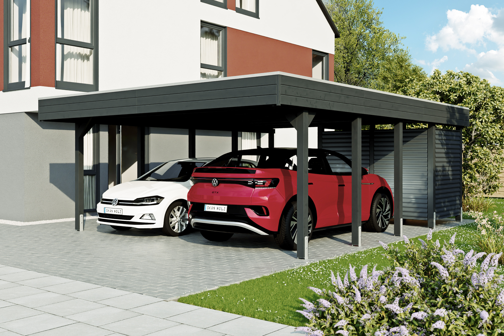 AI generated – Carport Friesland Hybrid Set 14, 557 x 708 cm mit Abstellraum, anthrazit