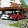 AI generated – Carport Friesland Hybrid Set 14, 557 x 708 cm mit Abstellraum, nussbaum