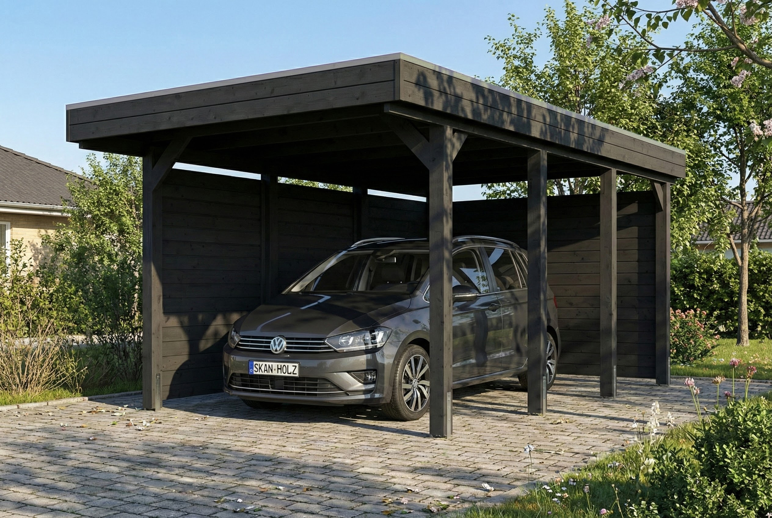 AI generated – Carport Friesland Set A, 320 x 555 cm, mit Seiten- und Rückwand, anthrazit