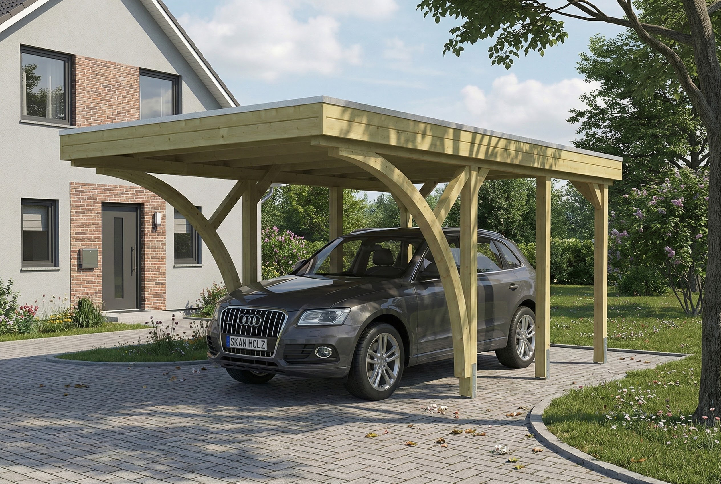 Carport Friesland Set F, 320 x 555 cm, mit zwei Einfahrtsbögen, grün imprägniert AI generated – Carport Friesland Set F, 320 x 555 cm, mit zwei Einfahrtsbögen, grün imprägniert