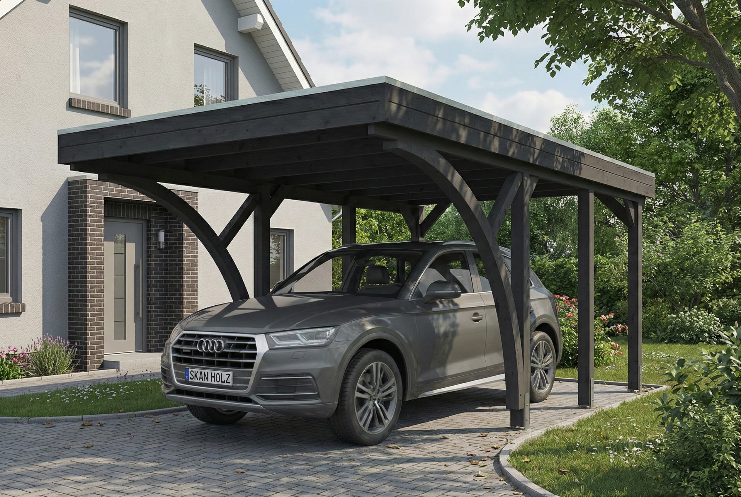 Carport Friesland Set F, 320 x 555 cm, mit zwei Einfahrtsbögen, anthrazit AI generated – Carport Friesland Set F, 320 x 555 cm, mit zwei Einfahrtsbögen, anthrazit