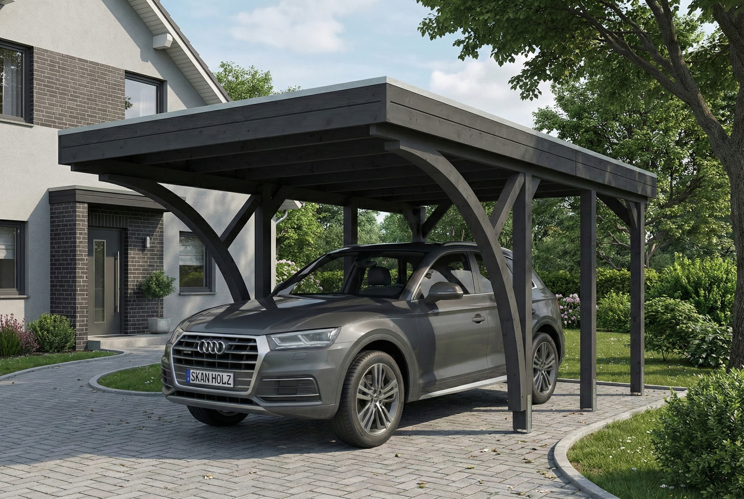Carport Friesland Set F, 320 x 555 cm, mit zwei Einfahrtsbögen, schiefergrau AI generated – Carport Friesland Set F, 320 x 555 cm, mit zwei Einfahrtsbögen, schiefergrau