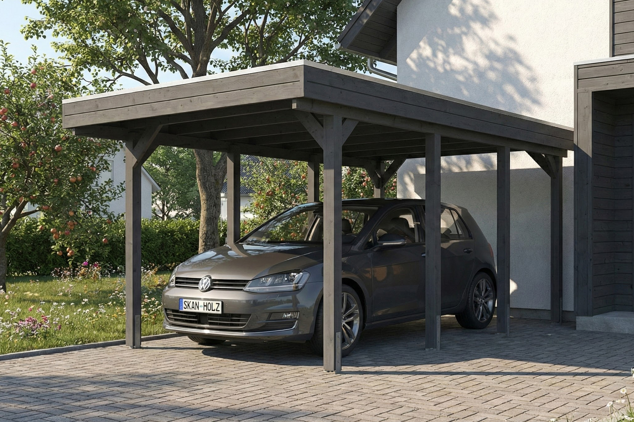 AI generated – Carport Friesland 320 x 555 cm, mit Stahl-Dachplatten, schiefergrau