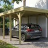 AI generated – Carport Friesland 320 x 708 cm, mit Stahl-Dachplatten, grün imprägniert
