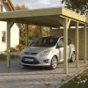 AI generated – Carport Friesland Set B, 320 x 708 cm, mit Abstellraum, grün imprägniert