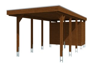 AI generated – Carport Friesland 320 x 708 cm, mit EPDM-Dach, nussbaum