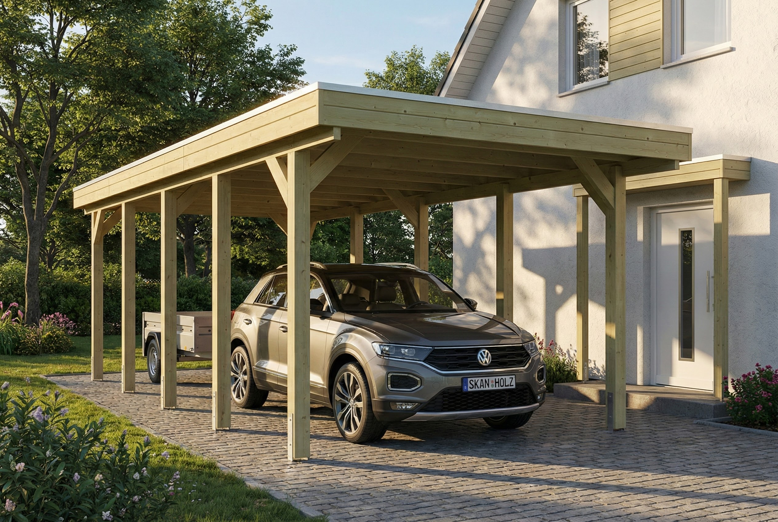 Carport Friesland 320 x 860 cm, mit Stahl-Dachplatten, grün imprägniert AI generated – Carport Friesland 320 x 860 cm, mit Stahl-Dachplatten, grün imprägniert