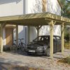 AI generated – Carport Friesland 402 x 555 cm, mit Stahl-Dachplatten, grün imprägniert