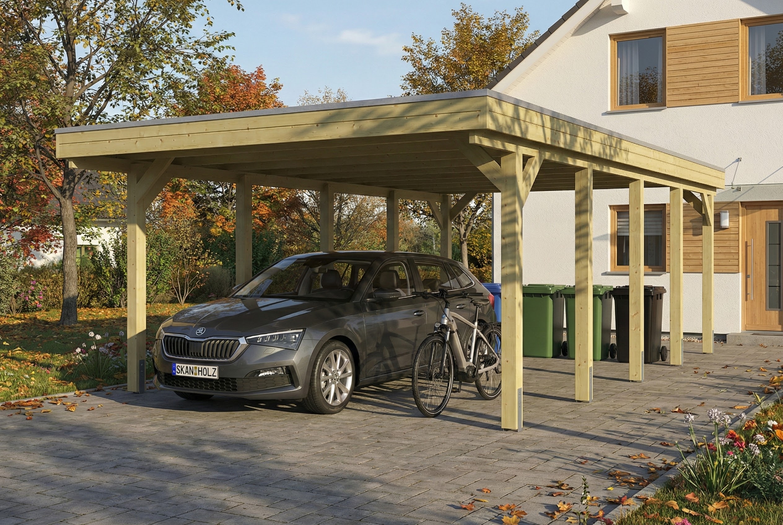 Carport Friesland 402 x 708 cm, mit Stahl-Dachplatten, grün imprägniert AI generated – Carport Friesland 402 x 708 cm, mit Stahl-Dachplatten, grün imprägniert