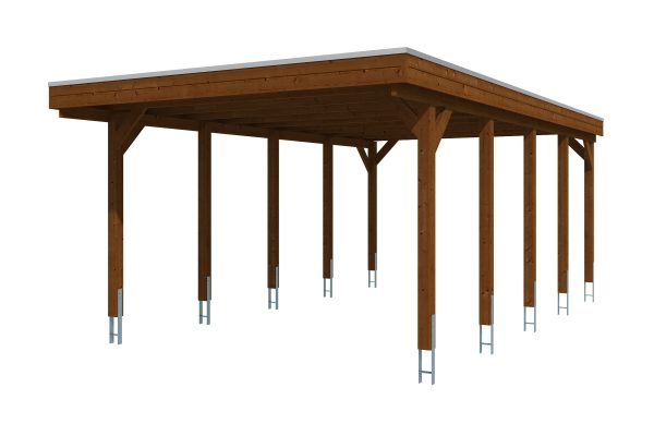 AI generated – Carport Friesland 402 x 708 cm, mit EPDM-Dach, nussbaum