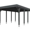 AI generated – Carport Friesland 402 x 708 cm, mit Stahl-Dachplatten, schiefergrau