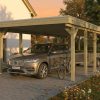 AI generated – Carport Friesland 402 x 860 cm, mit Stahl-Dachplatten, grün imprägniert