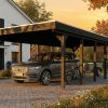 AI generated – Carport Friesland 402 x 860 cm, mit Stahl-Dachplatten, anthrazit