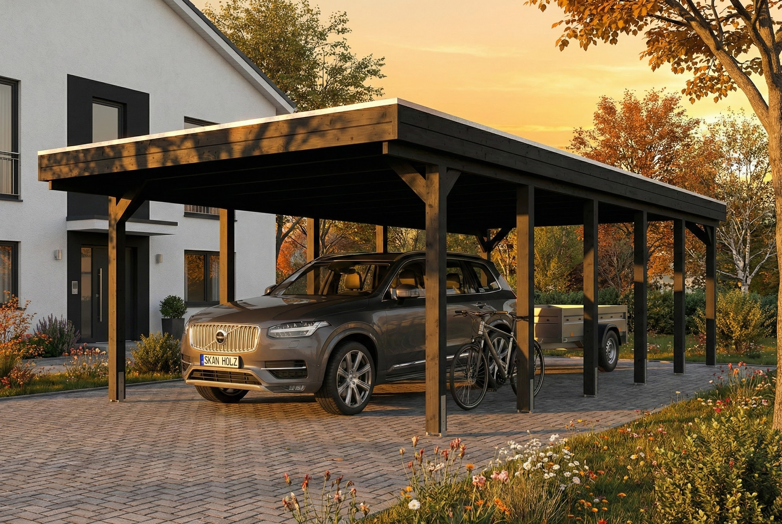 AI generated – Carport Friesland 402 x 860 cm, mit Stahl-Dachplatten, anthrazit