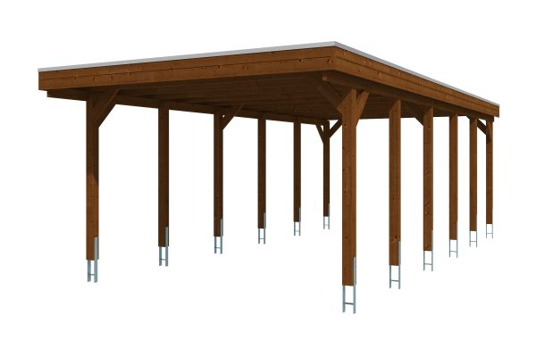 AI generated – Carport Friesland 402 x 860 cm, mit EPDM-Dach, nussbaum
