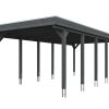 AI generated – Carport Friesland 402 x 860 cm, mit Stahl-Dachplatten, schiefergrau