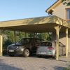 AI generated – Carport Friesland 546 x 555 cm, mit Stahl-Dachplatten, grün imprägniert