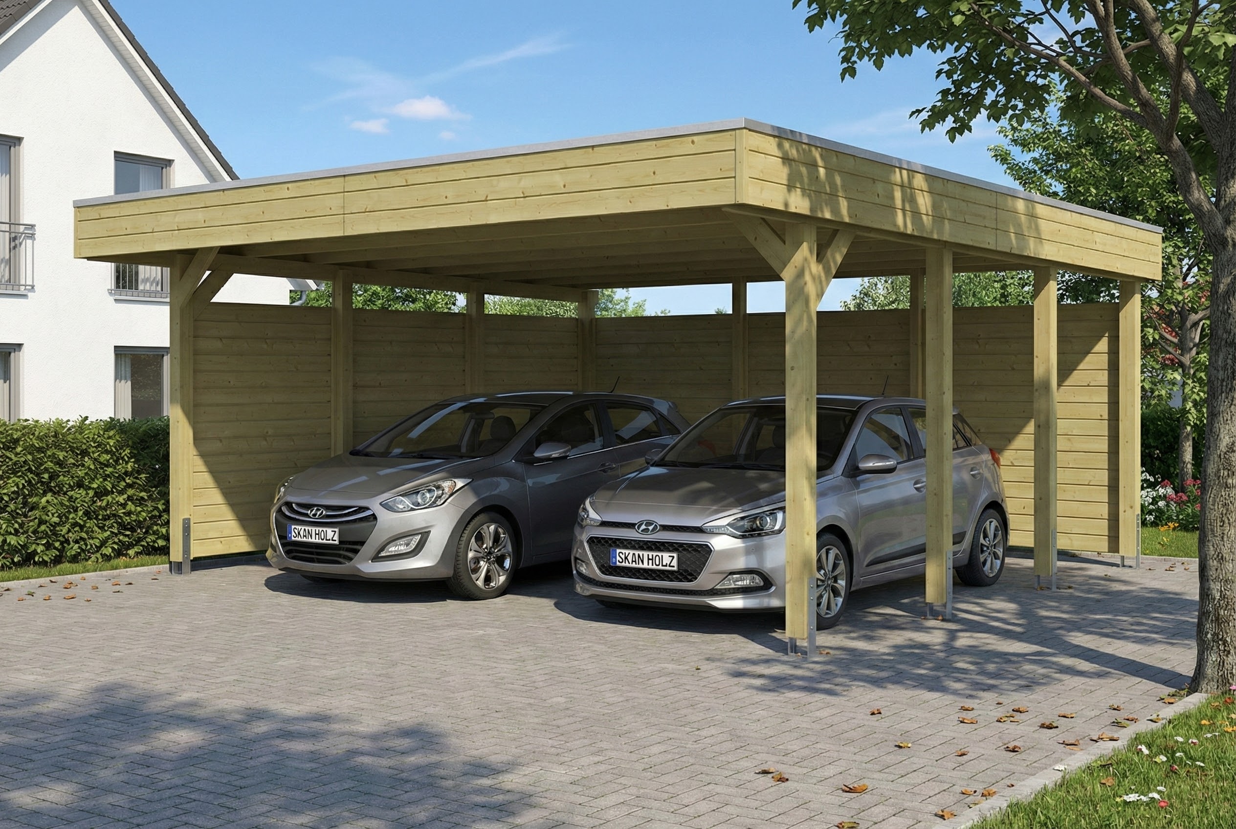 Carport Friesland Set C, 546 x 555 cm, mit Seiten- und Rückwand, grün imprägniert AI generated – Carport Friesland Set C, 546 x 555 cm, mit Seiten- und Rückwand, grün imprägniert