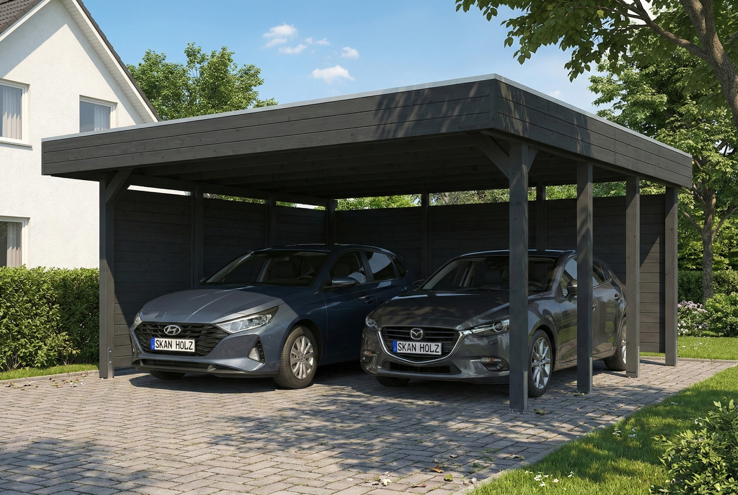 Carport Friesland Set C, 546 x 555 cm, mit Seiten- und Rückwand, anthrazit AI generated – Carport Friesland Set C, 546 x 555 cm, mit Seiten- und Rückwand, anthrazit