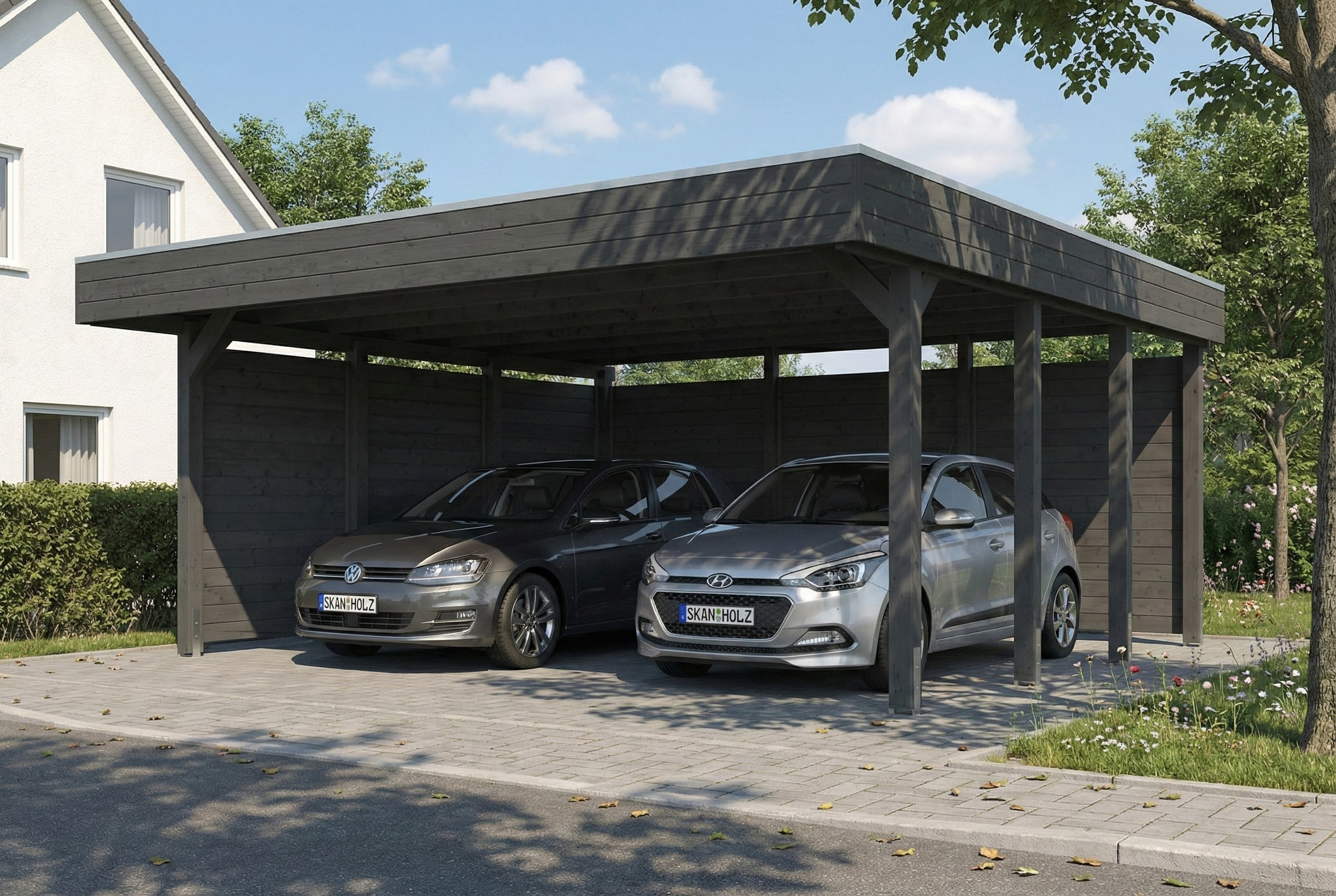 Carport Friesland Set C, 546 x 555 cm, mit Seiten- und Rückwand, schiefergrau AI generated – Carport Friesland Set C, 546 x 555 cm, mit Seiten- und Rückwand, schiefergrau