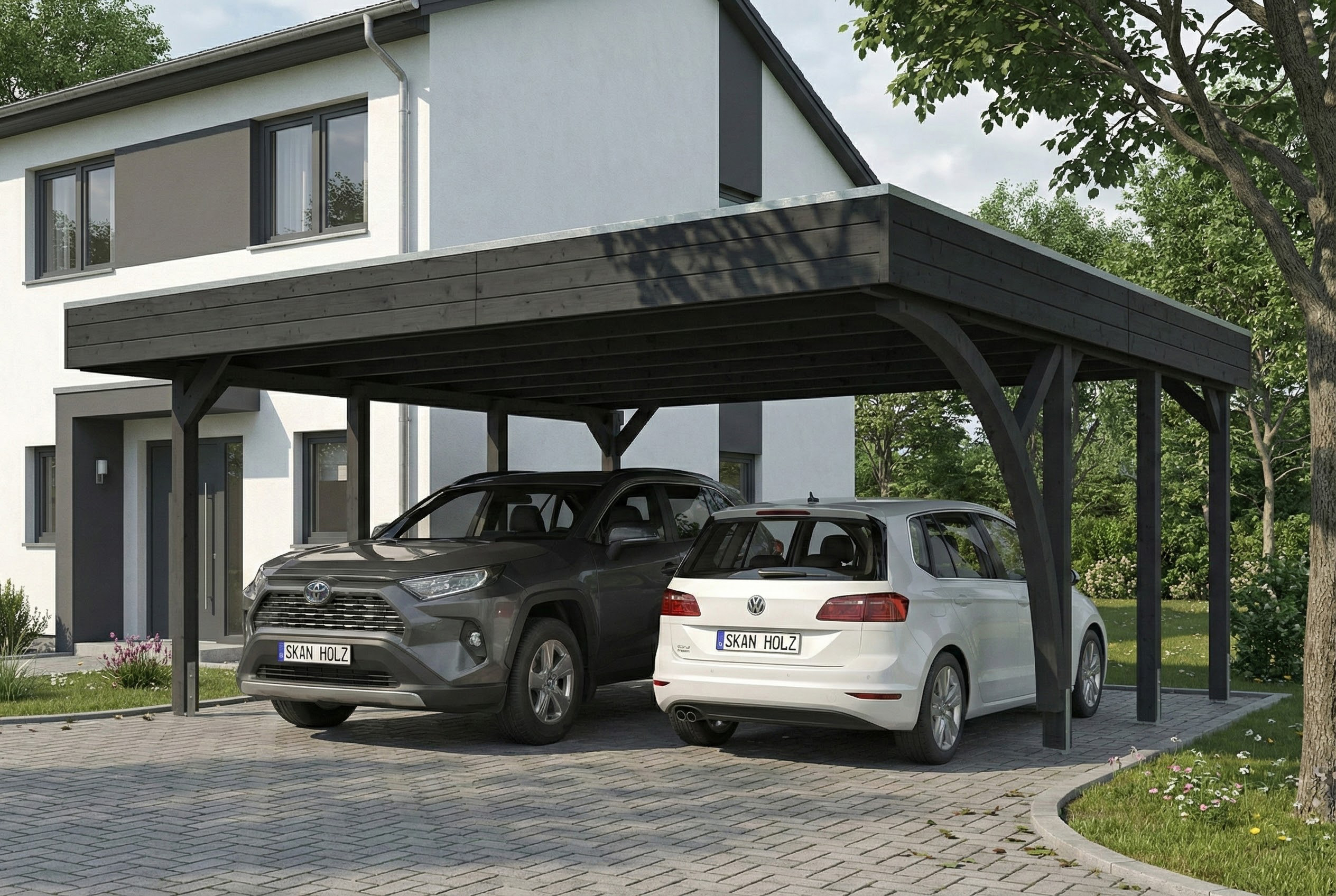 Carport Friesland Set G, 546 x 555 cm, mit einem Einfahrtsbogen, anthrazit AI generated – Carport Friesland Set G, 546 x 555 cm, mit einem Einfahrtsbogen, anthrazit