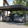 AI generated – Carport Friesland Set H, 546 x 555 cm, mit zwei Einfahrtsbögen, schiefergrau