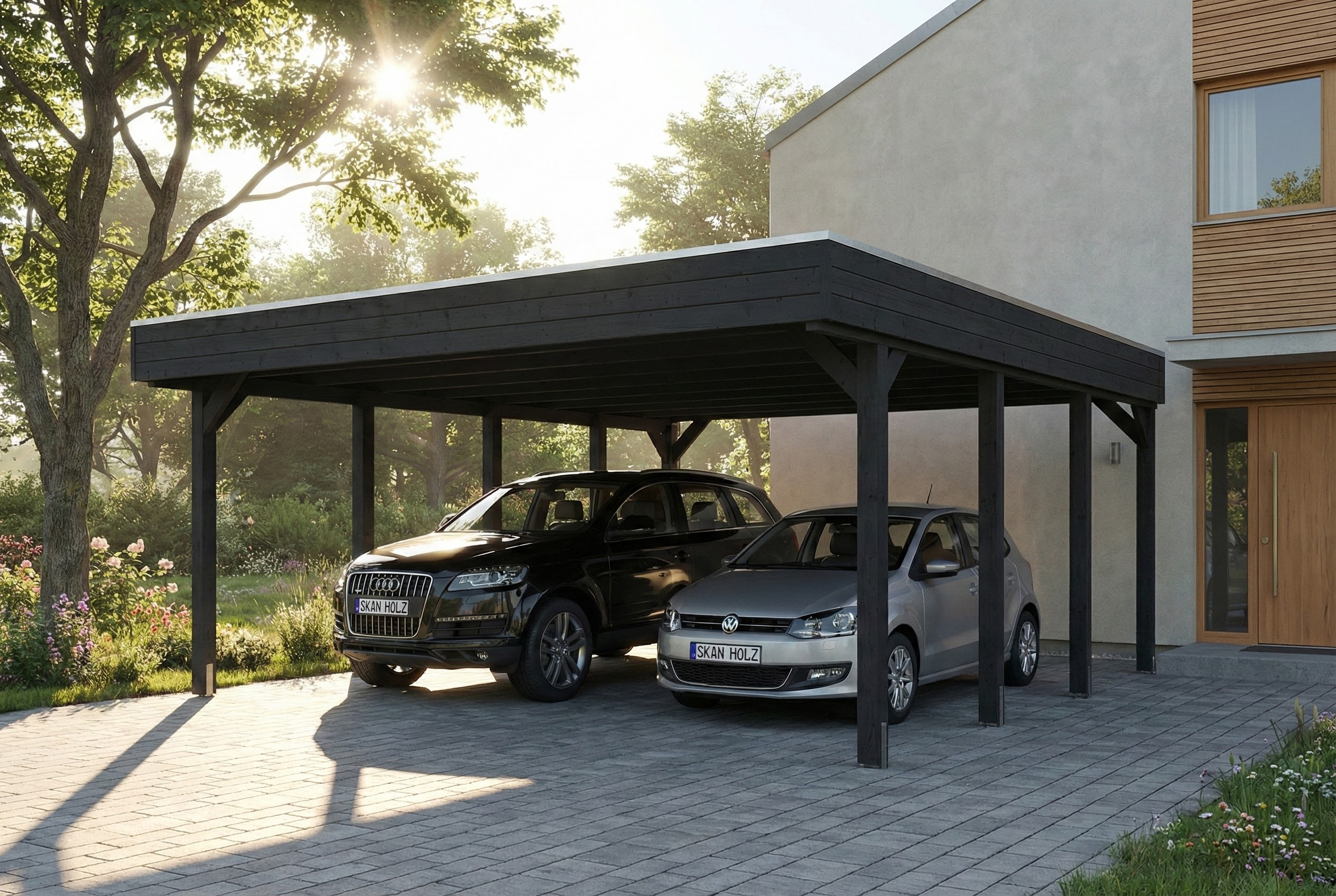AI generated – Carport Friesland 546 x 555 cm, mit Stahl-Dachplatten, anthrazit