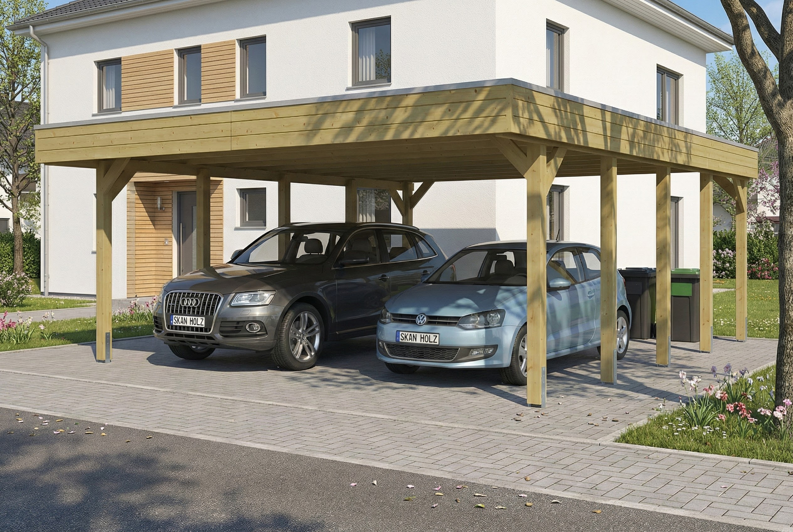 Carport Friesland 546 x 708 cm, mit Stahl-Dachplatten, grün imprägniert AI generated – Carport Friesland 546 x 708 cm, mit Stahl-Dachplatten, grün imprägniert