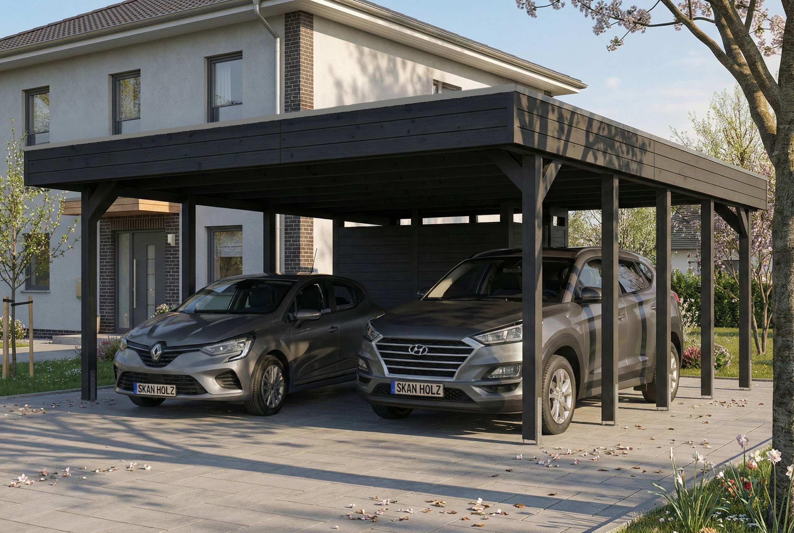 AI generated – Carport Friesland Set D, 546 x 708 cm, mit Abstellraum, anthrazit