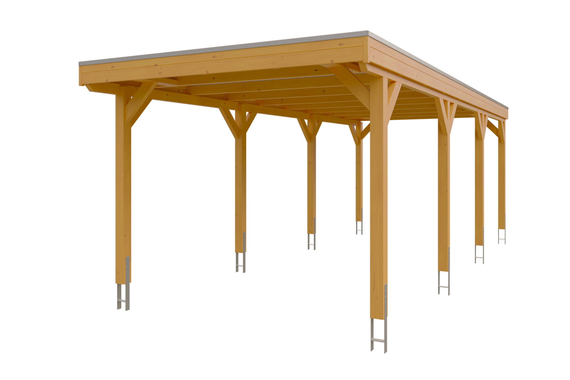 Carport Grunewald 321 x 796 cm mit Aluminiumdach, eiche hell