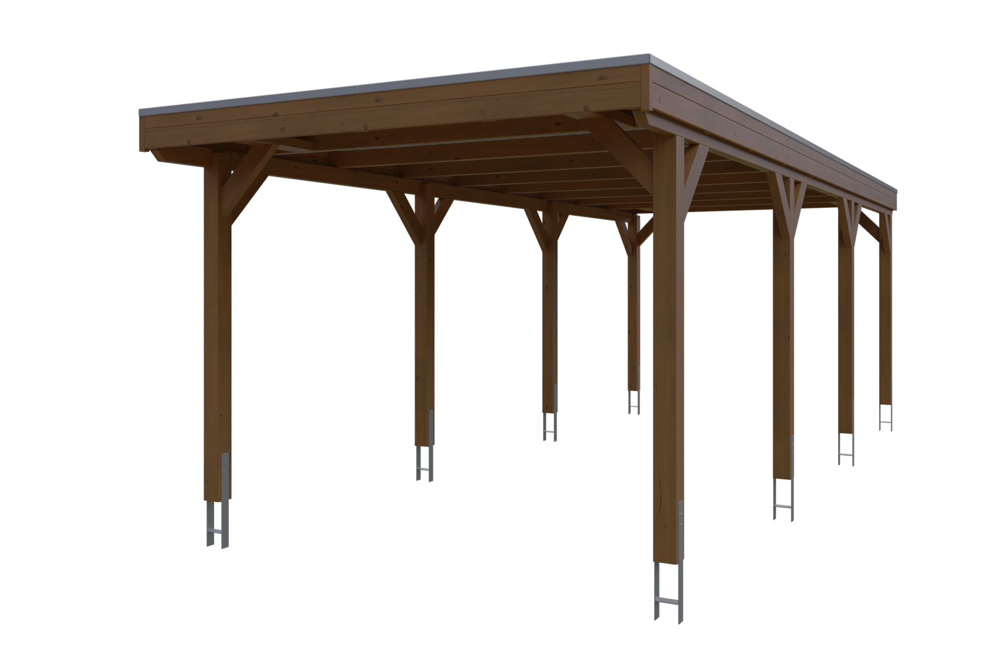 Carport Grunewald 321 x 796 cm mit Aluminiumdach, nussbaum