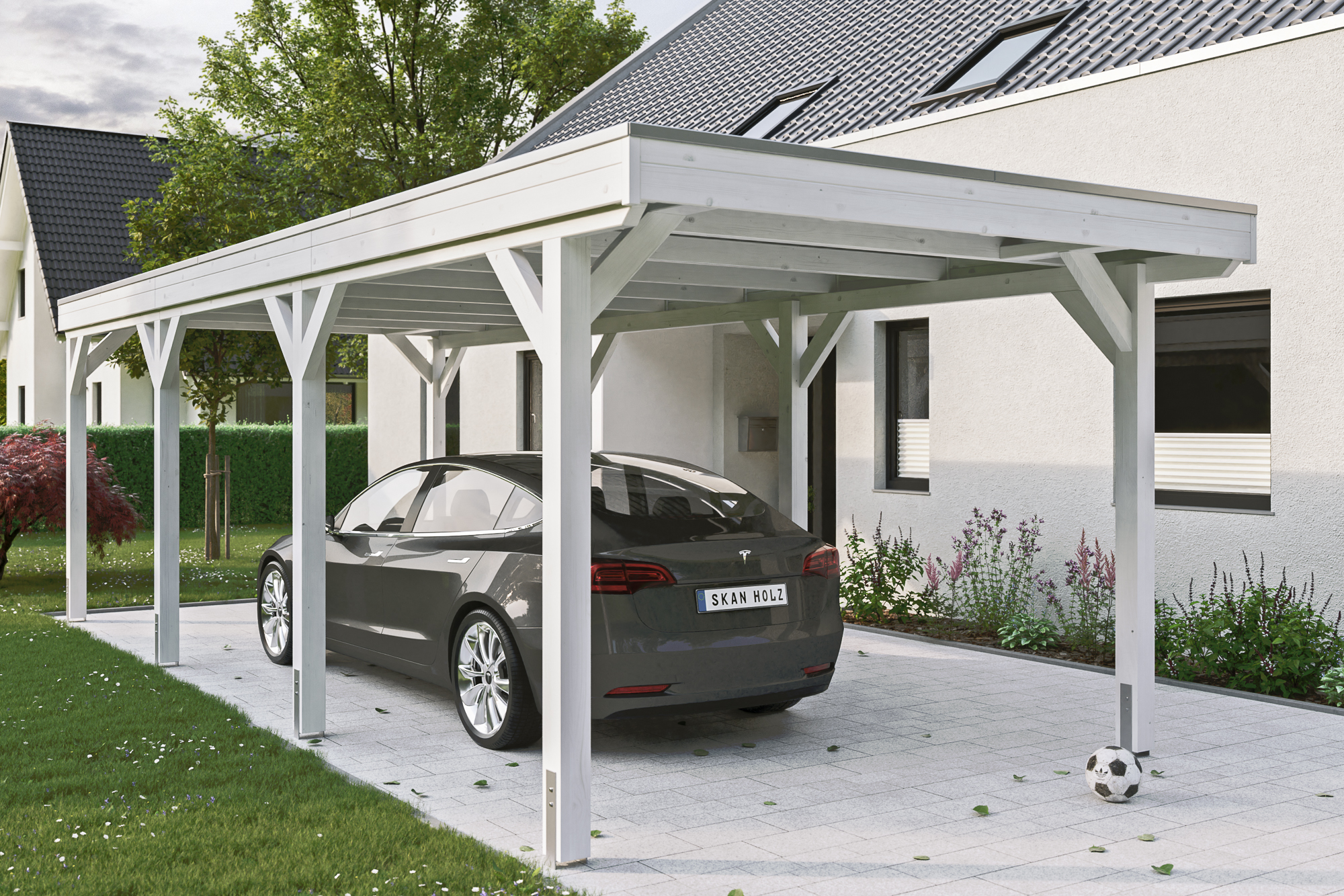Carport Grunewald 321 x 796 cm mit Aluminiumdach, weiß