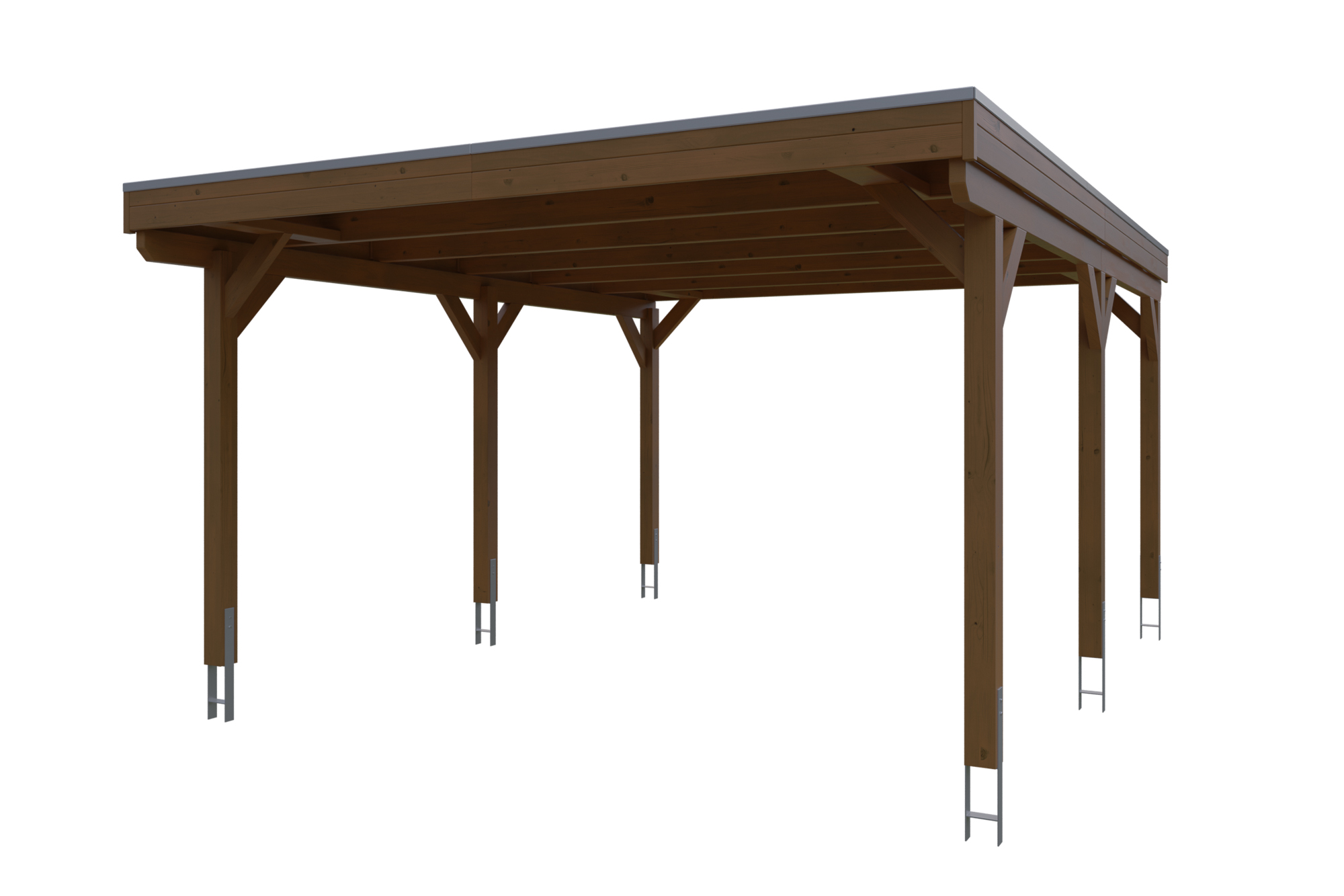 Carport Grunewald 427 x 554 cm mit Aluminiumdach, nussbaum